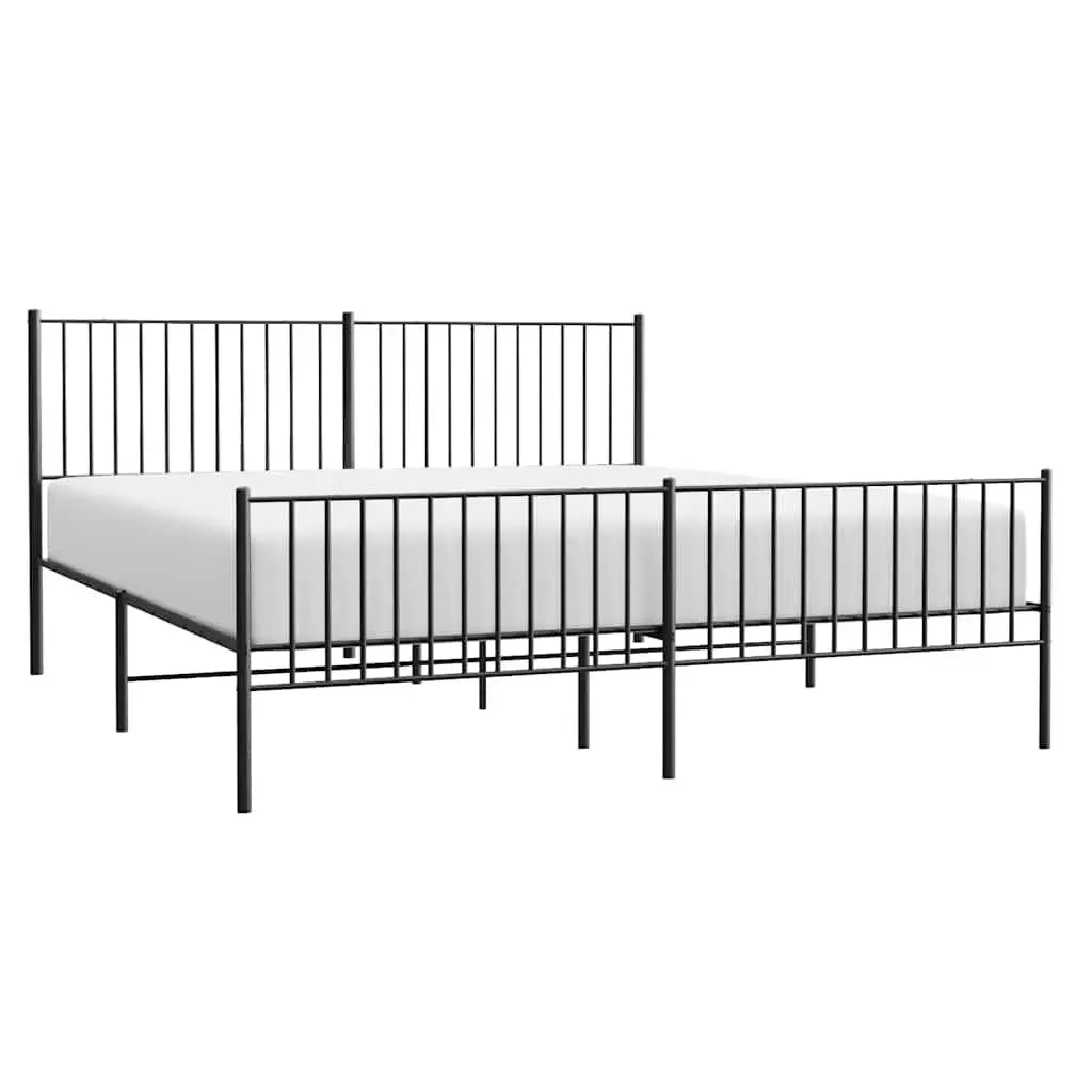Metal Bed Frame Black King Size 183x203 cm Sturdy Steel Construction with Headboard Footboard