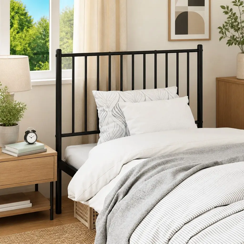 Metal Headboard Black 90cm Sturdy Powder-coated Steel Back Support