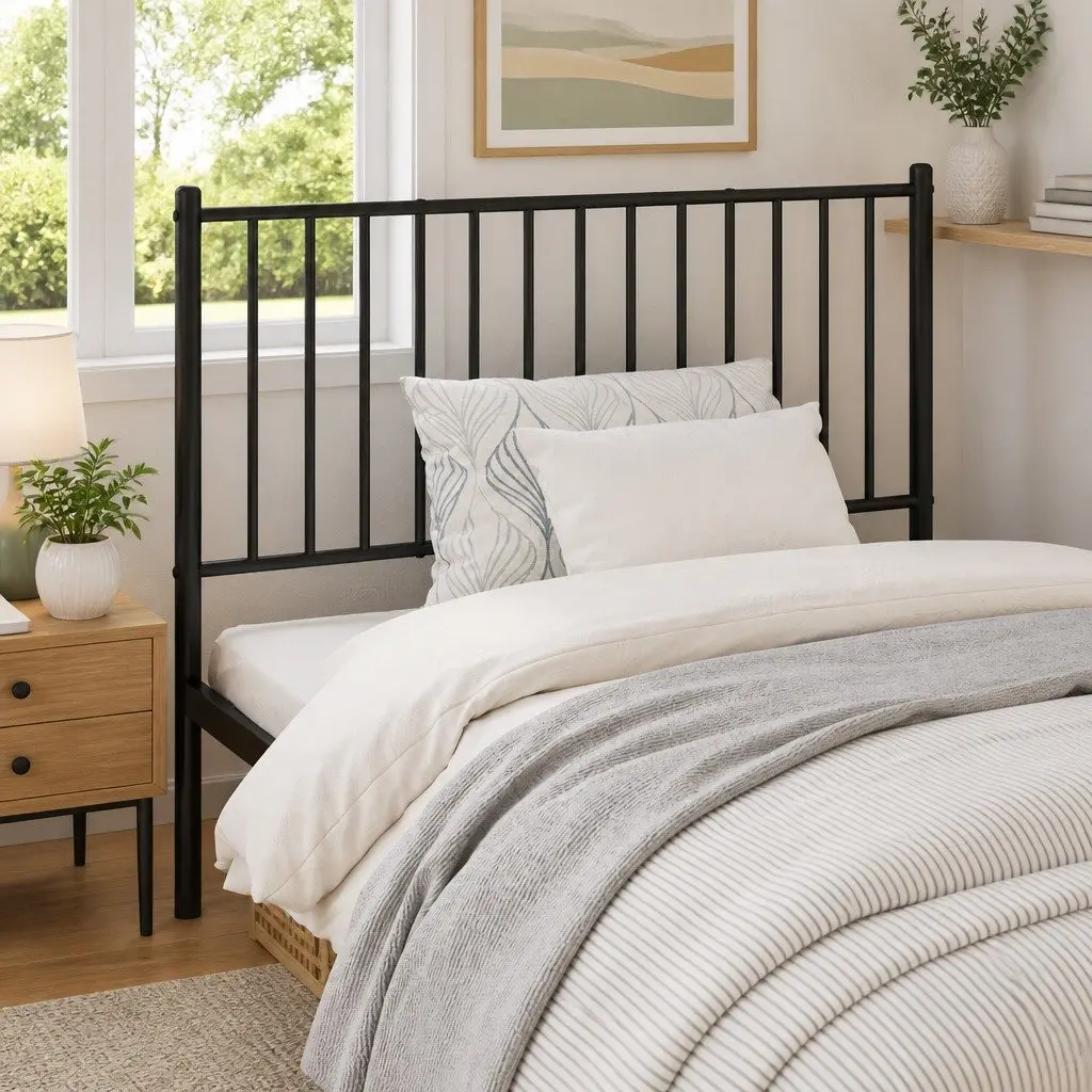 Metal Headboard Black 107cm Powder Coated Steel Frame Sturdy Construction
