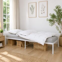90x190 cm Sturdy Metal Bed Frame in White