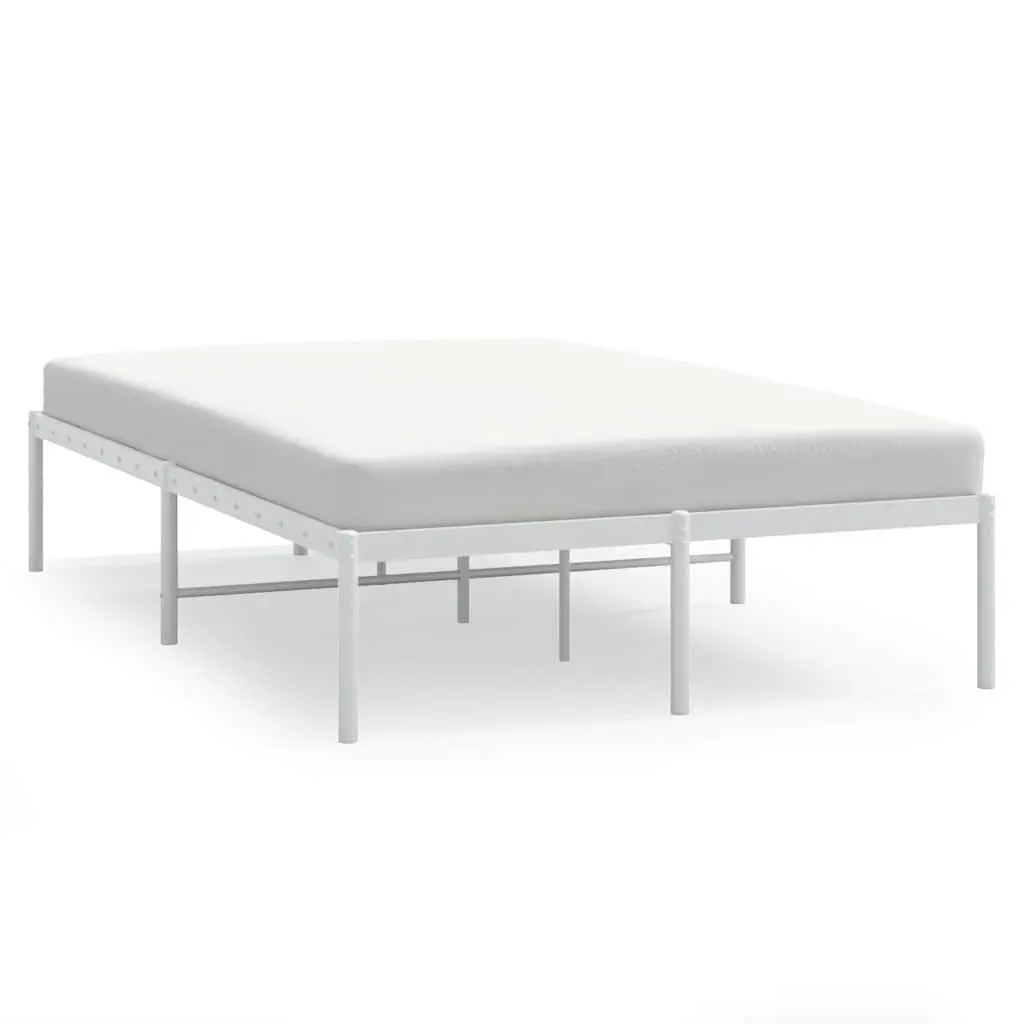 Metal Bed Frame White 135x190 cm Sturdy Steel Slatted Base
