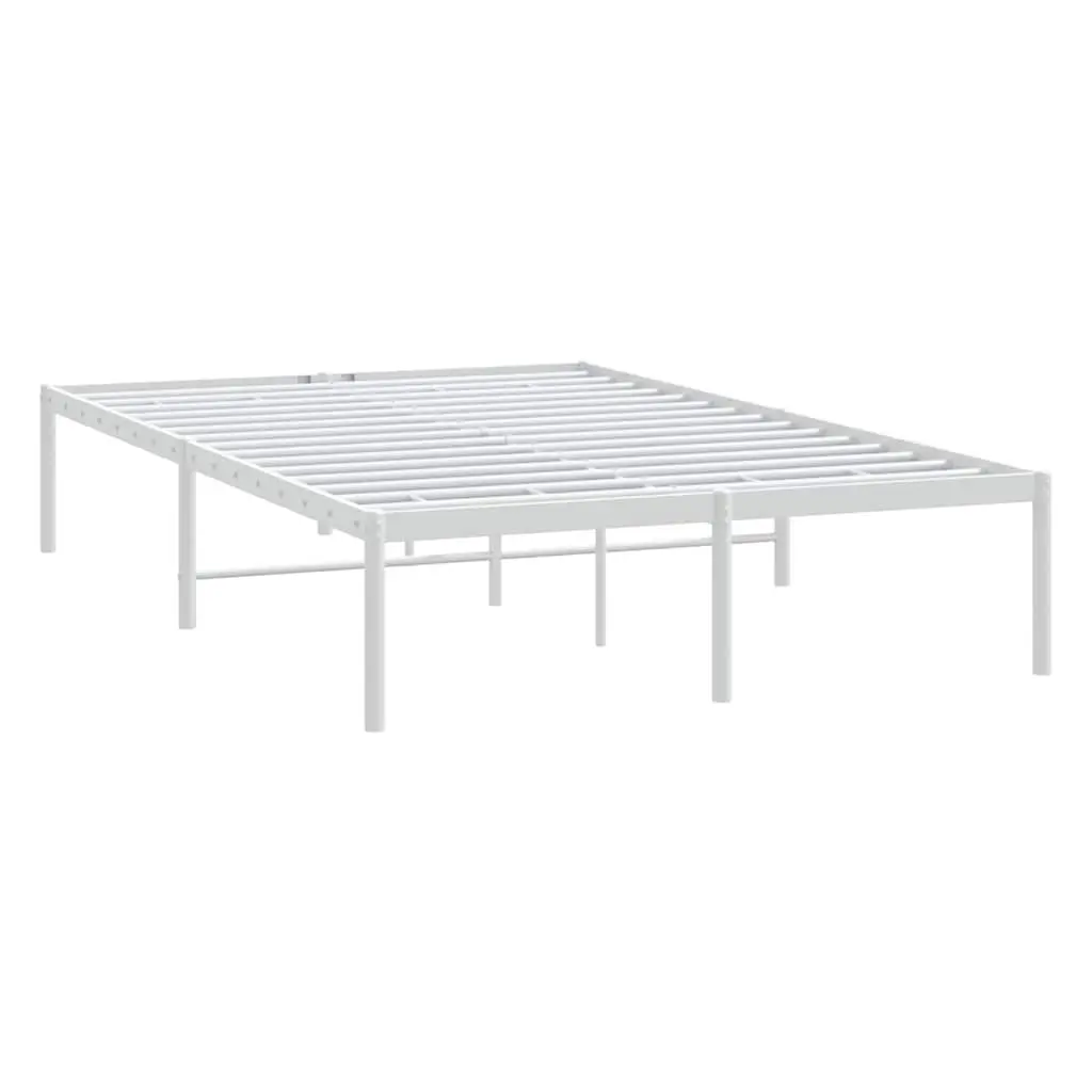 Metal Bed Frame White 135x190 cm Sturdy Steel Slatted Base
