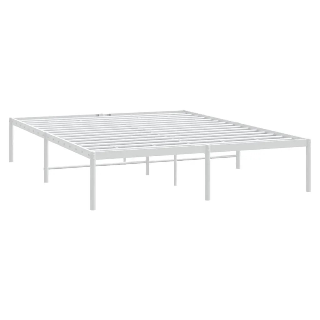 Metal Bed Frame White 150x200 cm Slatted Base Steel