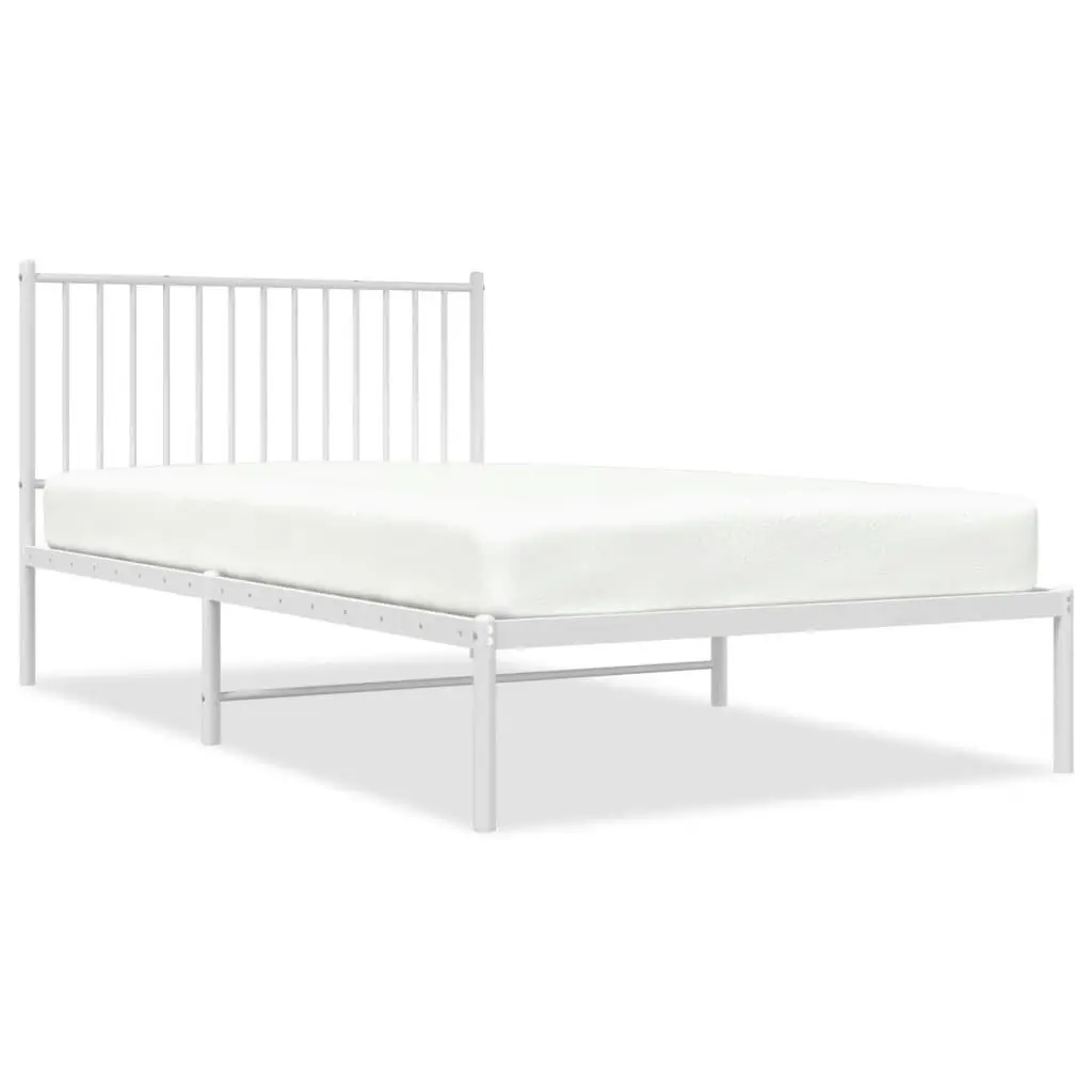 Metal Bed Frame White King Single 107x203 cm Slatted Base Headboard