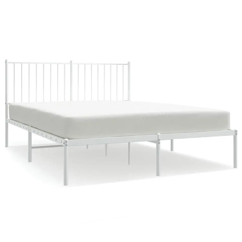 White Metal Bed Frame with Headboard 135x190 cm