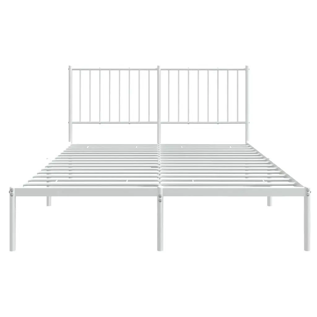 White Metal Bed Frame with Headboard 135x190 cm