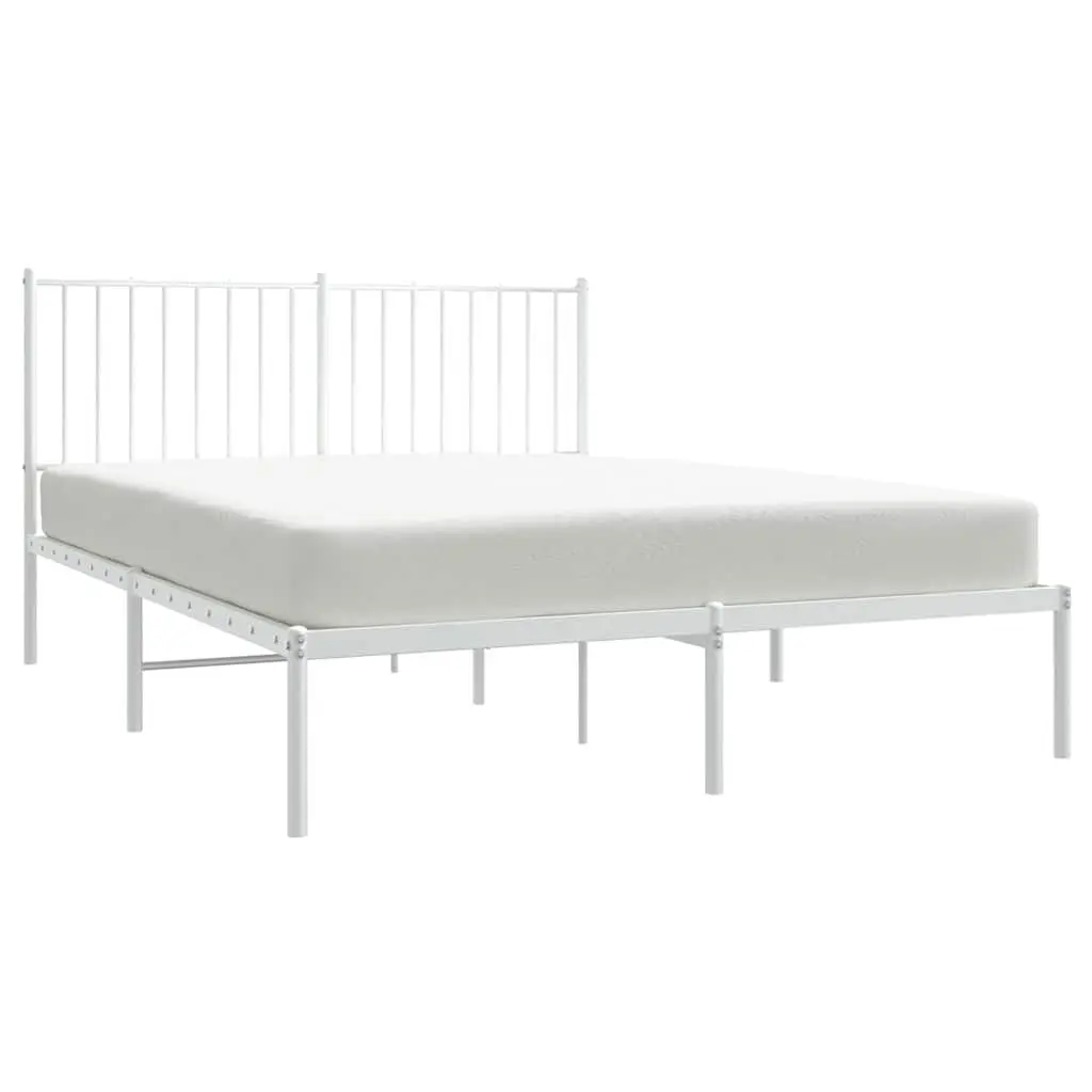 White Metal Bed Frame with Headboard 135x190 cm