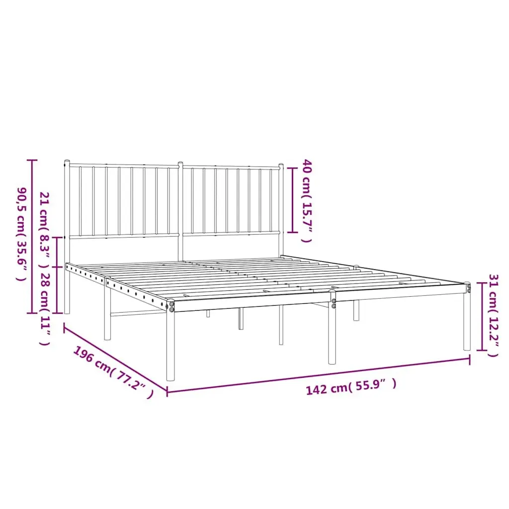 White Metal Bed Frame with Headboard 135x190 cm