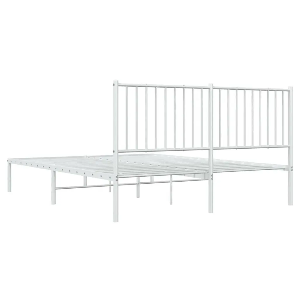 White Metal Bed Frame 150x200cm with Storage Space Headboard Support and Metal Slats