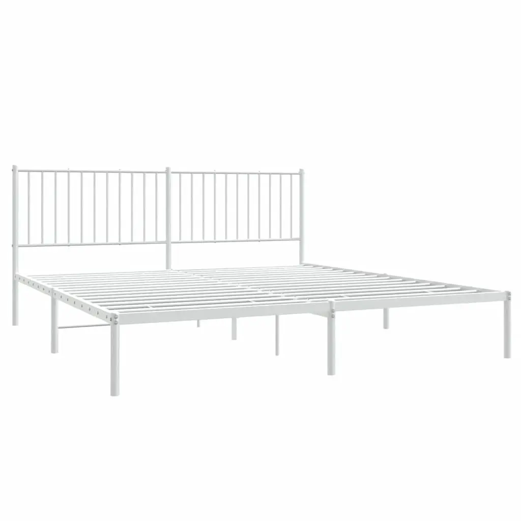 Metal Bed Frame White King Size with Headboard Steel Slats Support 183x203 cm