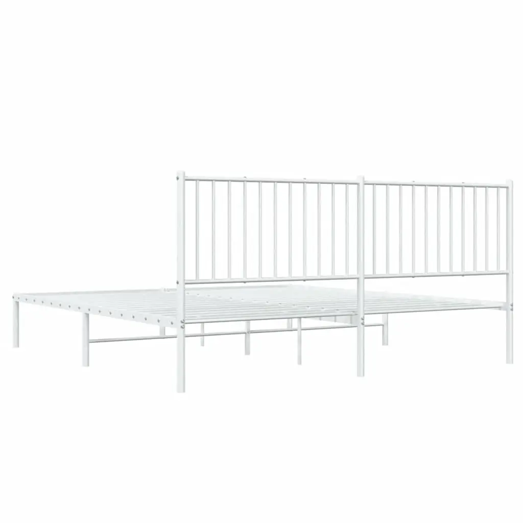 Metal Bed Frame White King Size with Headboard Steel Slats Support 183x203 cm