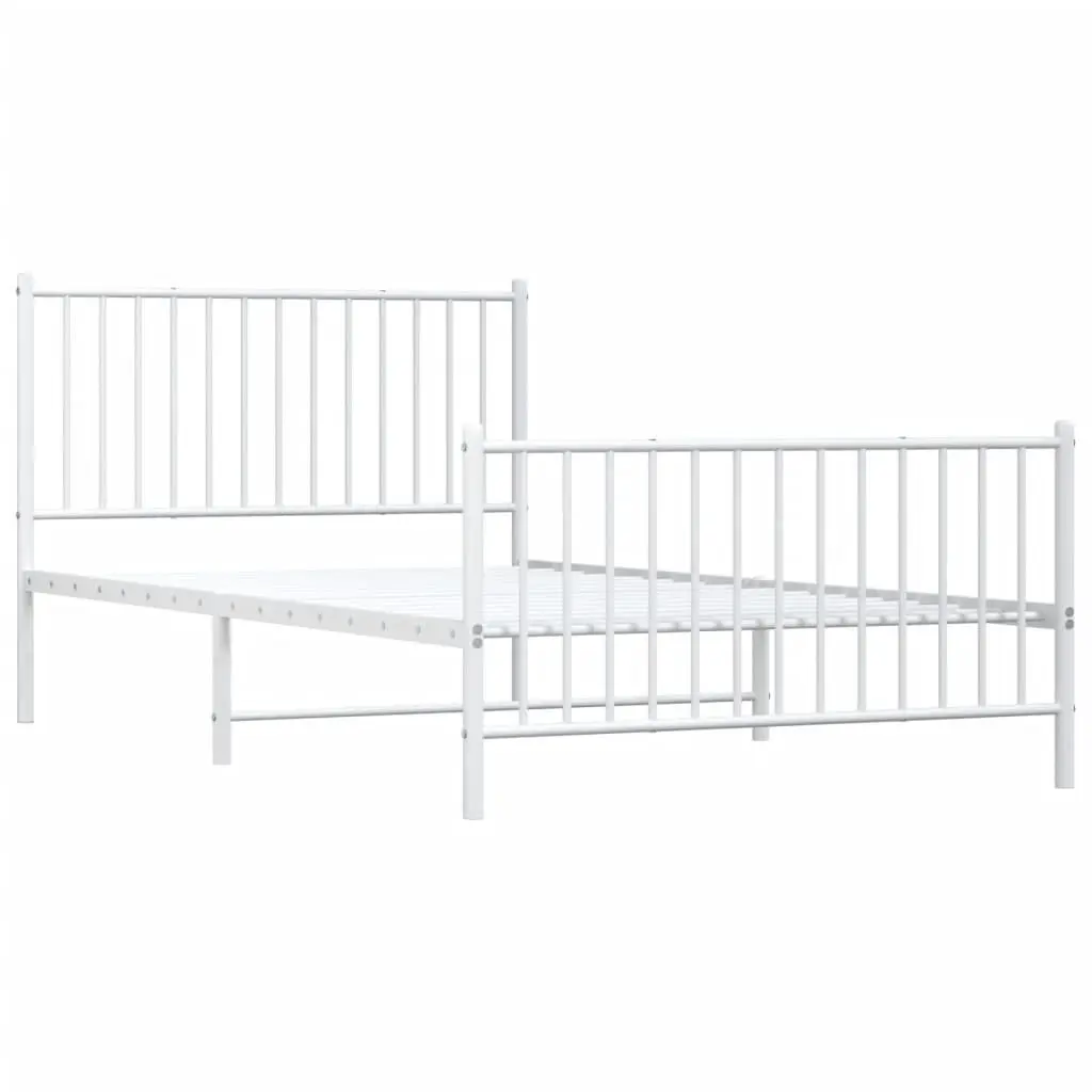 Metal Bed Frame White King Single 107x203 cm Powder-Coated Steel Slatted Base