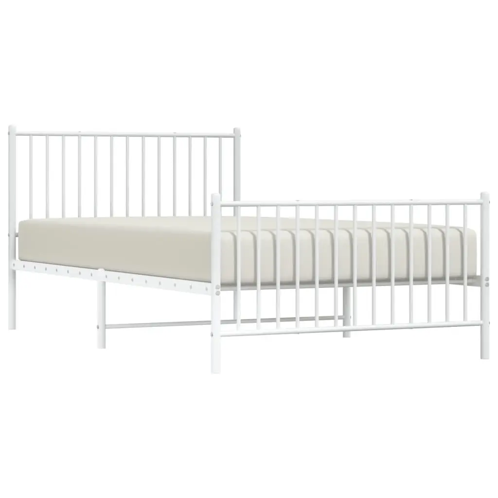 Metal Bed Frame White King Single 107x203 cm Powder-Coated Steel Slatted Base