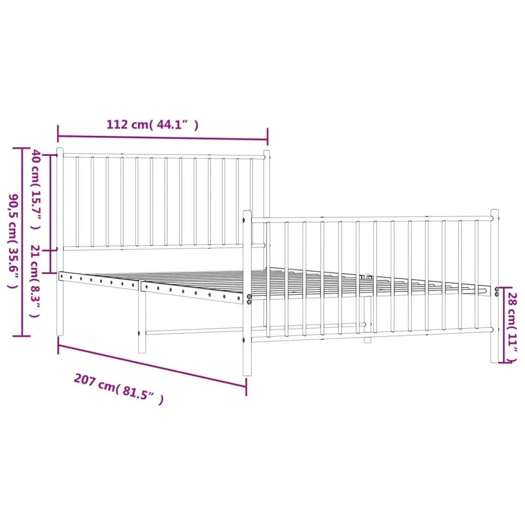 Metal Bed Frame White King Single 107x203 cm Powder-Coated Steel Slatted Base