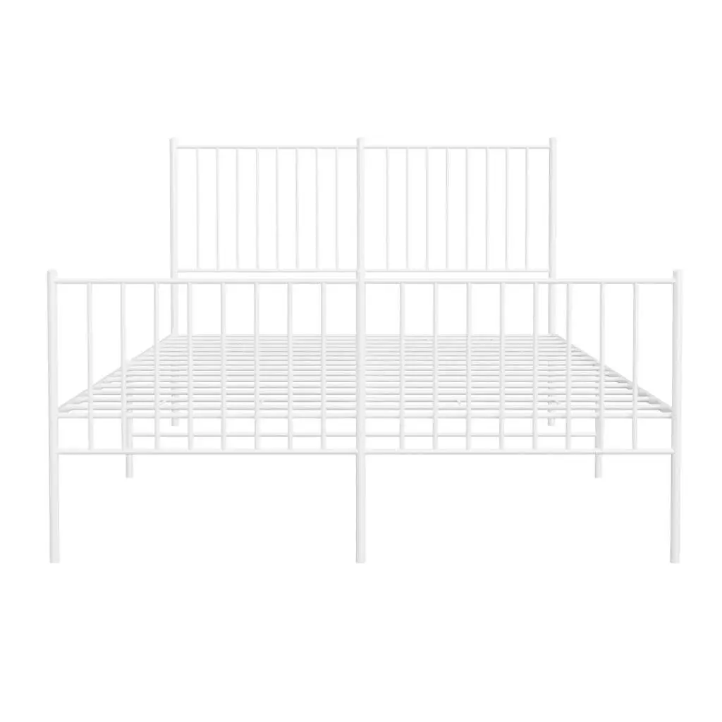 Metal Bed Frame White 135x190 cm with Slatted Base Footboard for Bedroom Storage