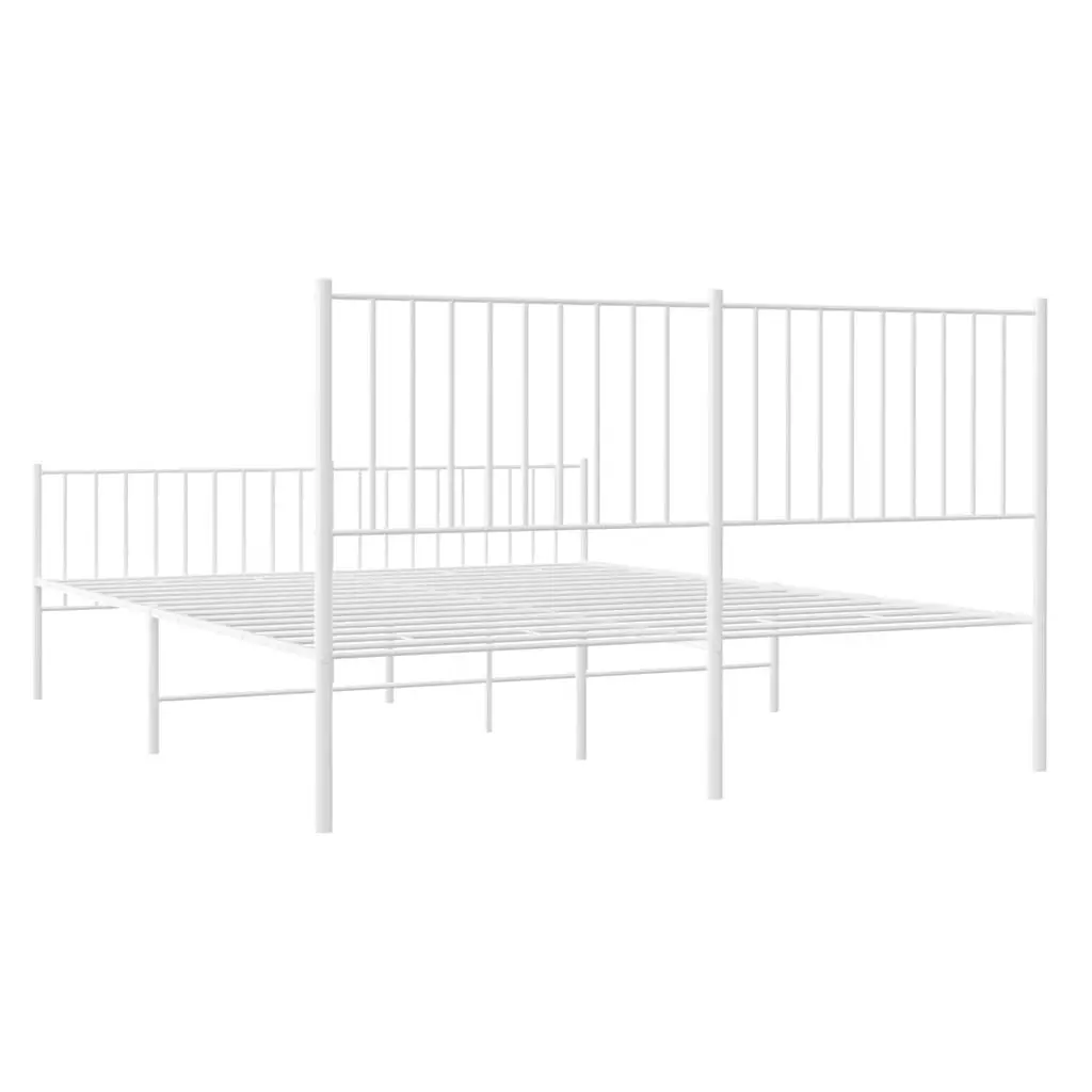 Metal Bed Frame White 150x200 cm Powder-coated Steel Construction with Headboard and Footboard