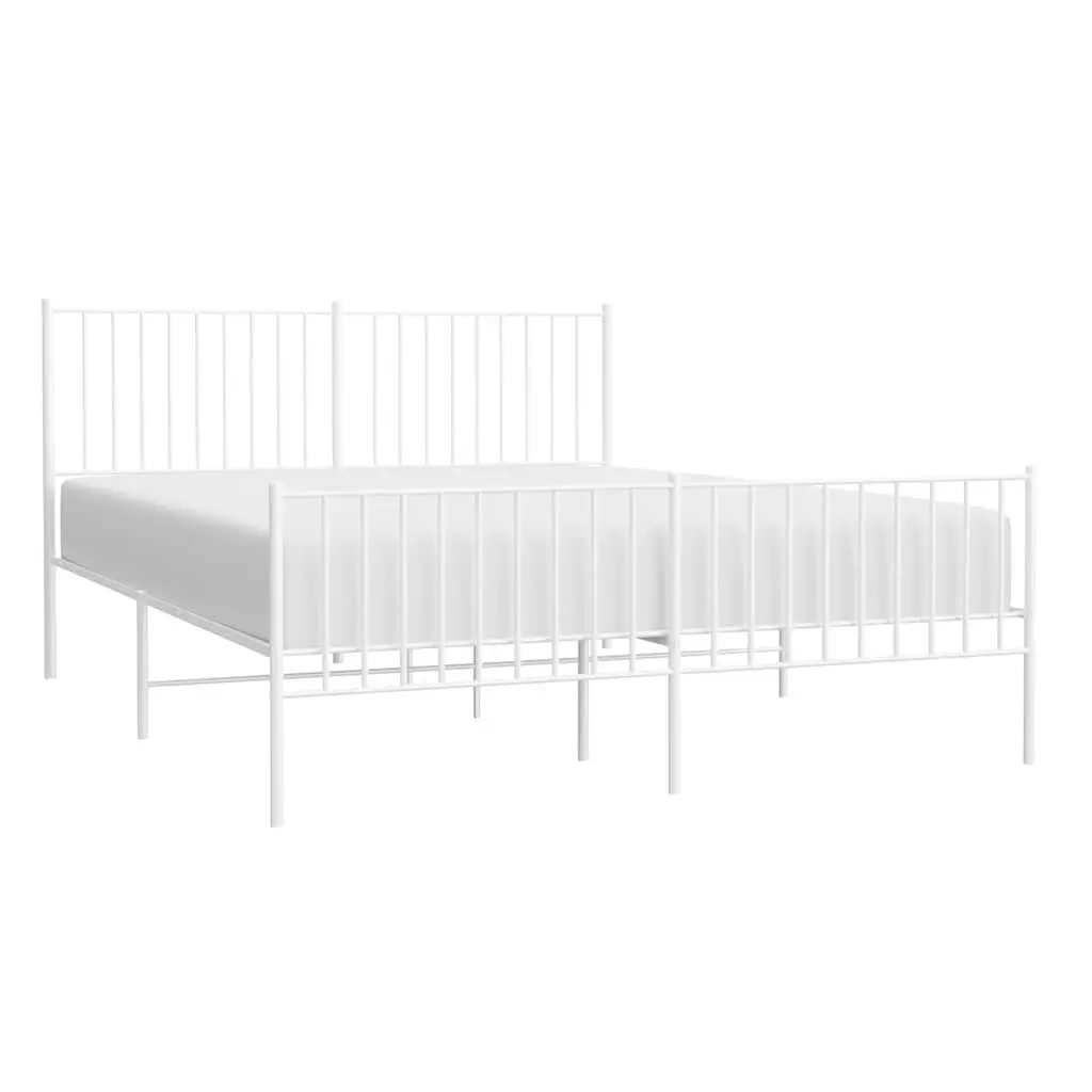 Metal Bed Frame White 150x200 cm Powder-coated Steel Construction with Headboard and Footboard