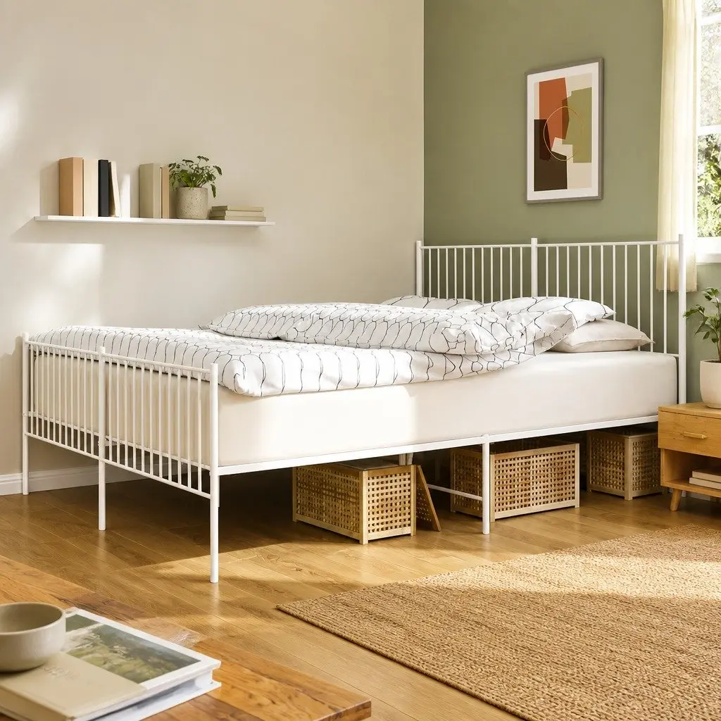Metal Bed Frame White King Size 183x203 cm with Footboard Headboard Steel