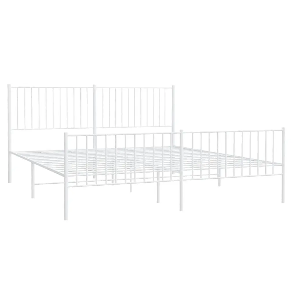 Metal Bed Frame White King Size 183x203 cm with Footboard Headboard Steel