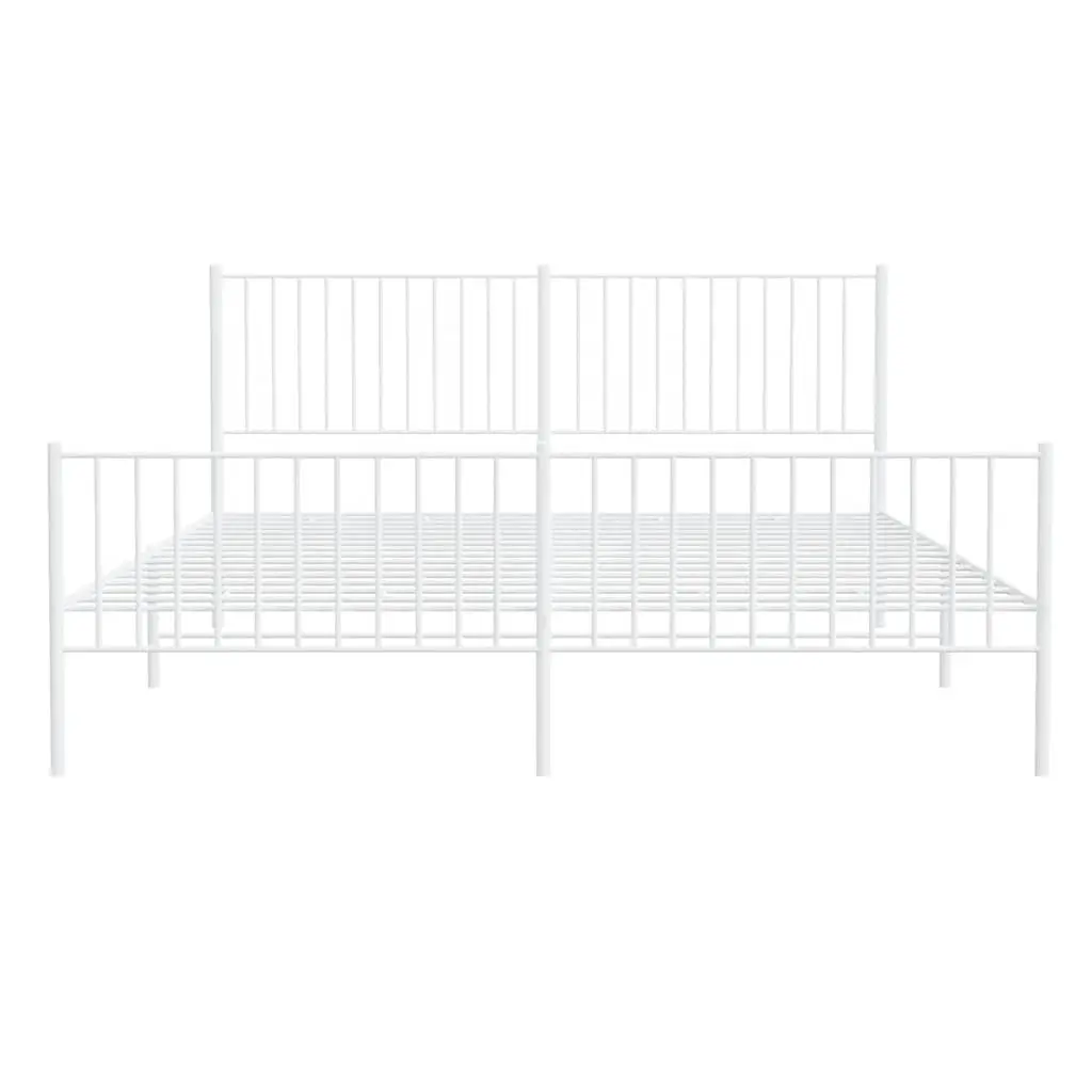 Metal Bed Frame White King Size 183x203 cm with Footboard Headboard Steel