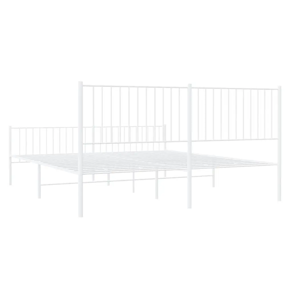 Metal Bed Frame White King Size 183x203 cm with Footboard Headboard Steel