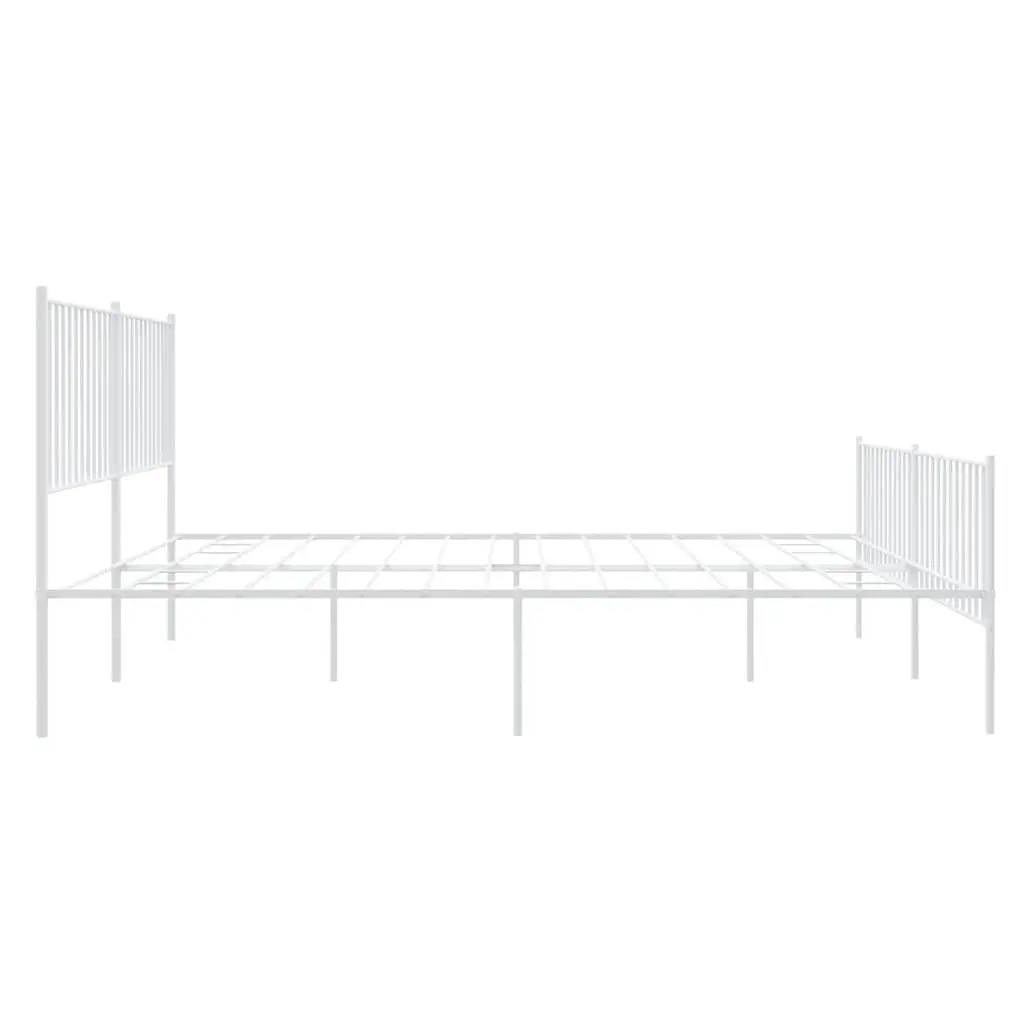 Metal Bed Frame White King Size 183x203 cm with Footboard Headboard Steel