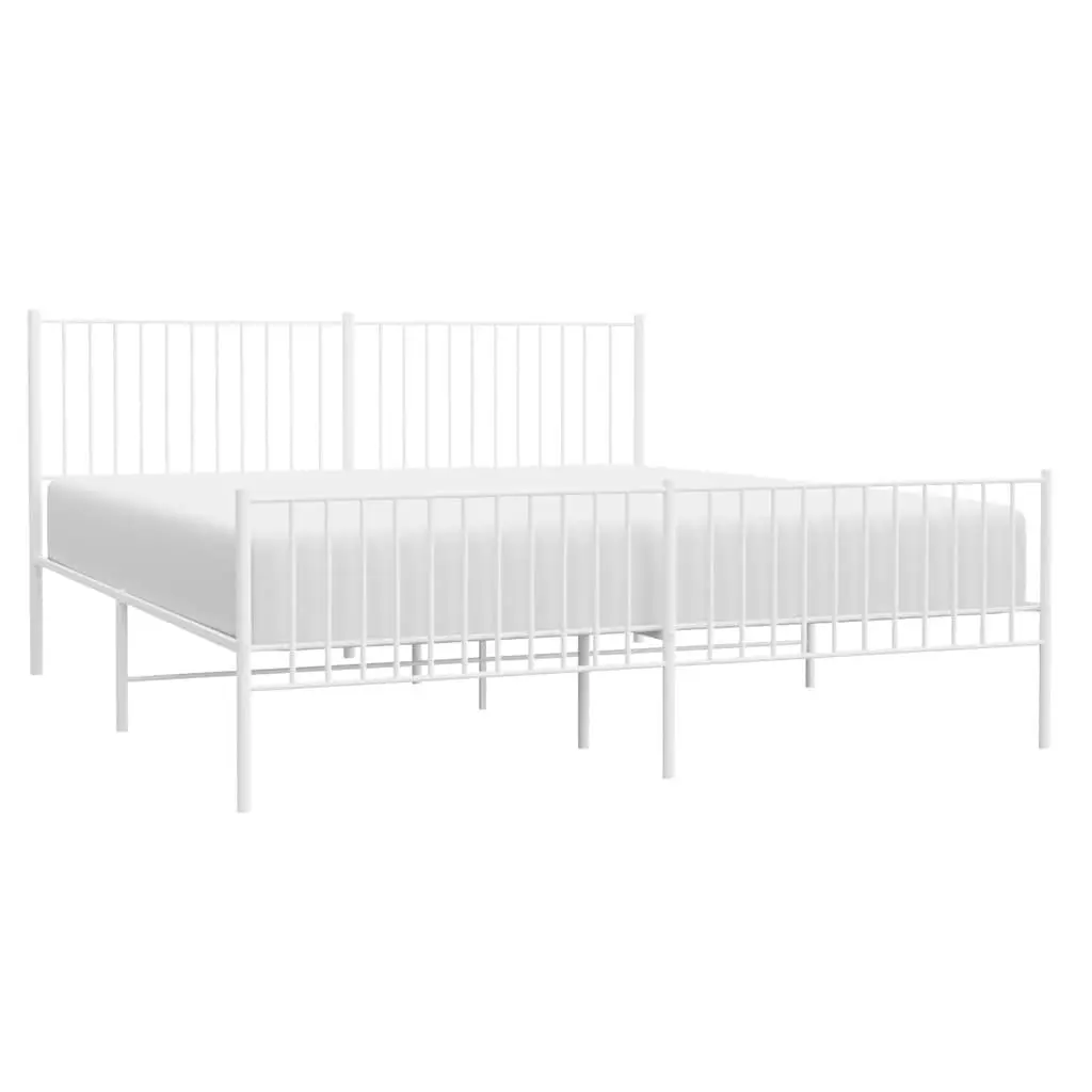 Metal Bed Frame White King Size 183x203 cm with Footboard Headboard Steel