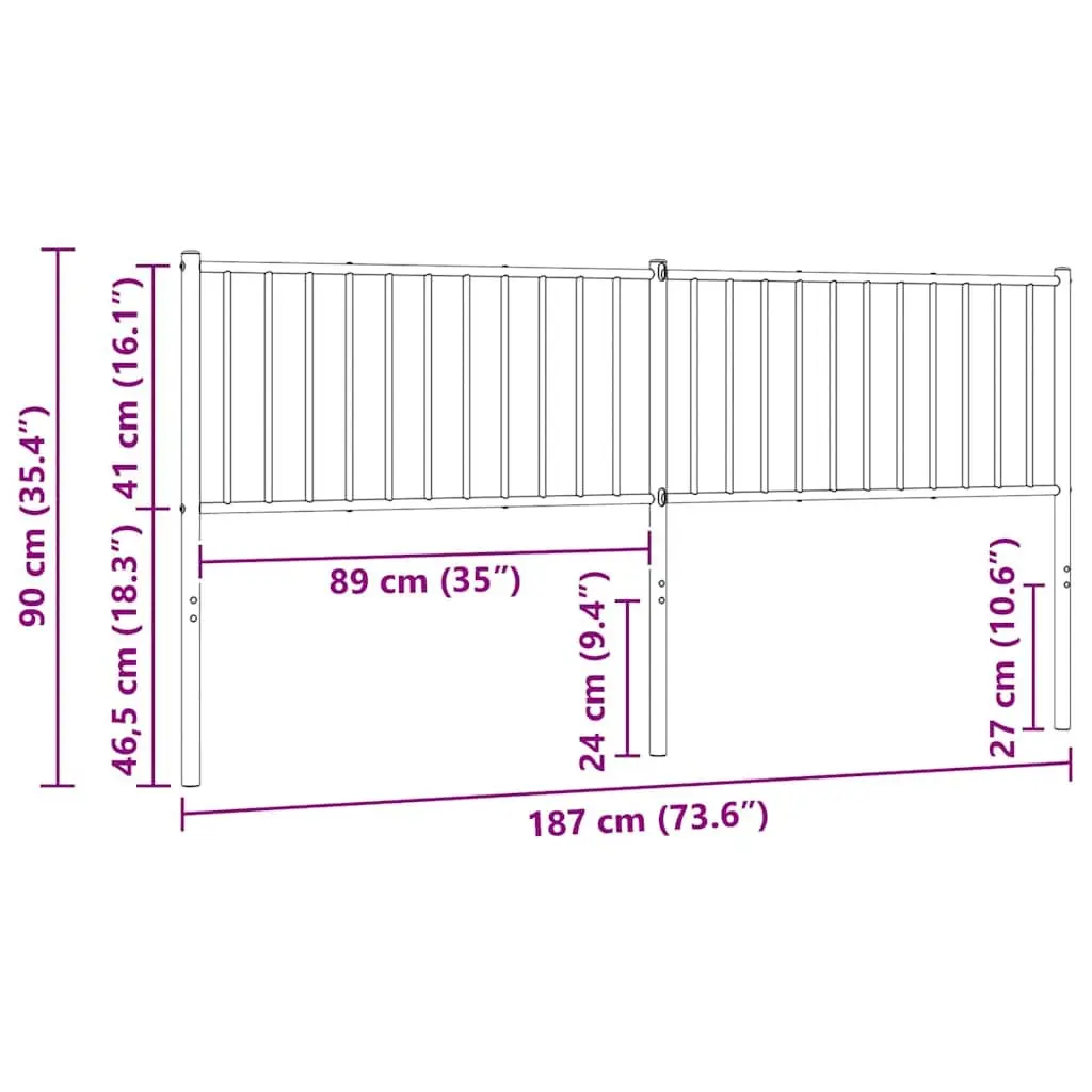 White Metal Headboard 180cm Powder Coated Steel Frame Durable Construction