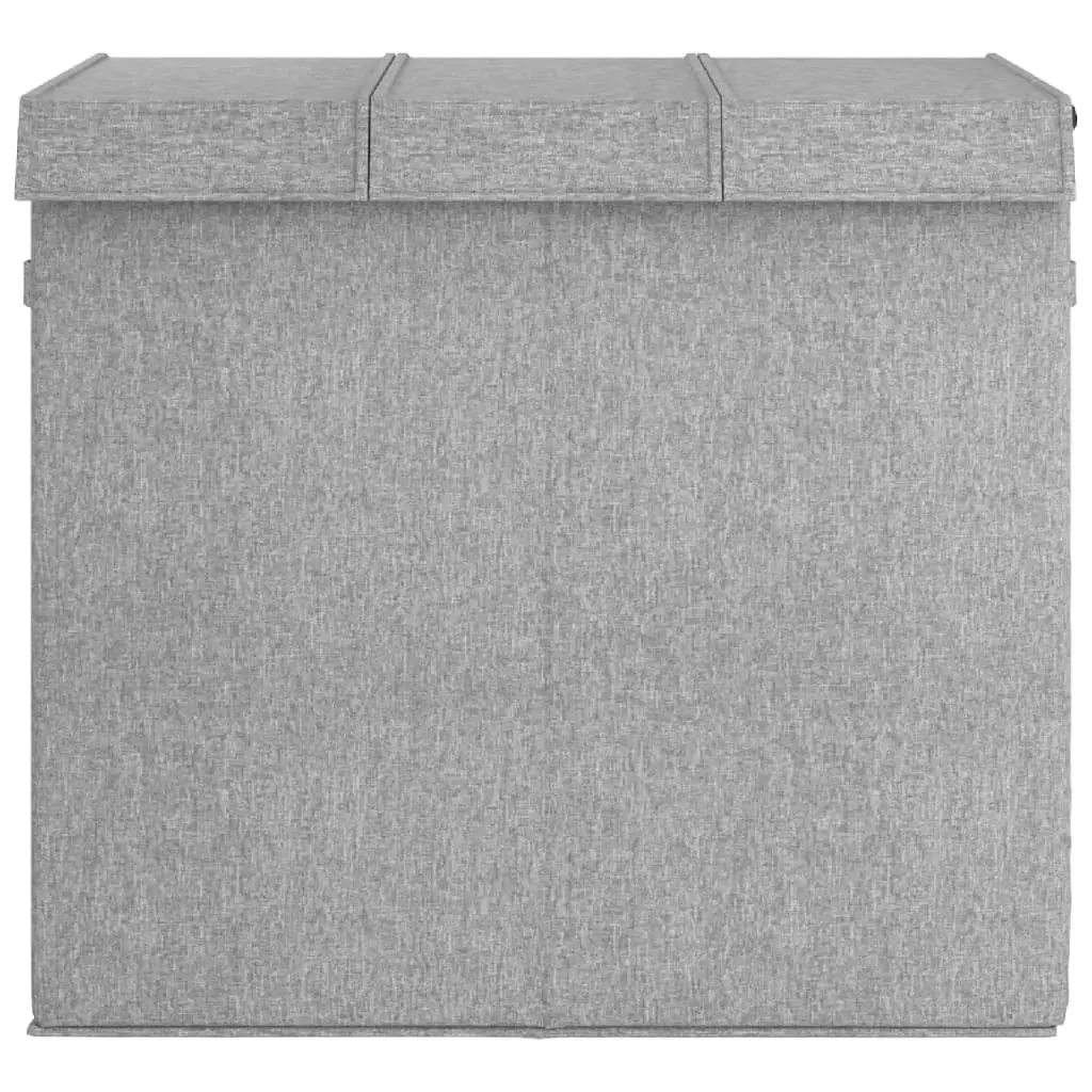Grey Foldable Hamper 3-Section 64.5x34.5x59cm Laundry Storage Basket with Lid and Side Handles