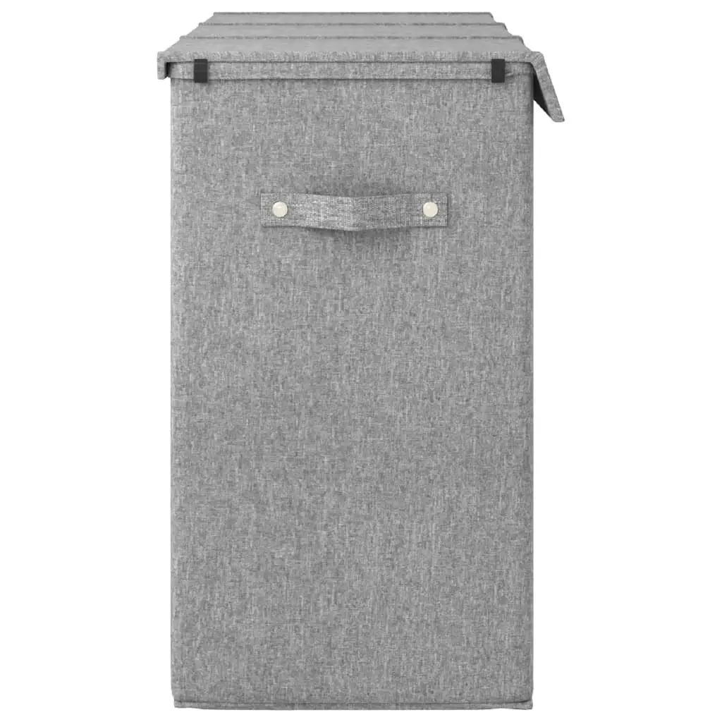 Grey Foldable Hamper 3-Section 64.5x34.5x59cm Laundry Storage Basket with Lid and Side Handles