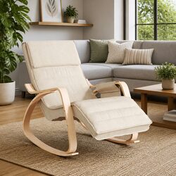 Concise Description: Cream Fabric Rocking Chair
