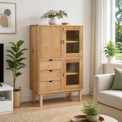 Concise Highboard Storage in Solid Pine 85x43x125cm