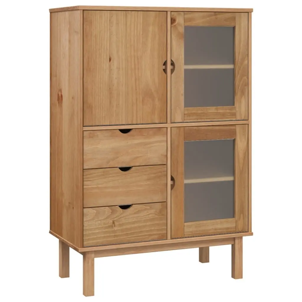 Highboard Brown Solid Wood Pine Storage Cabinet 85x43x125cm 3 Drawers