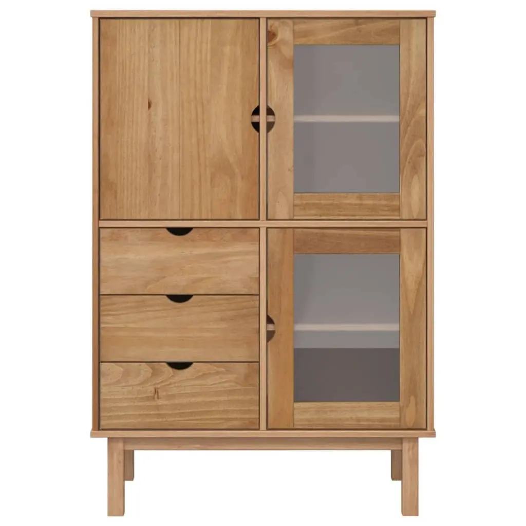 Highboard Brown Solid Wood Pine Storage Cabinet 85x43x125cm 3 Drawers