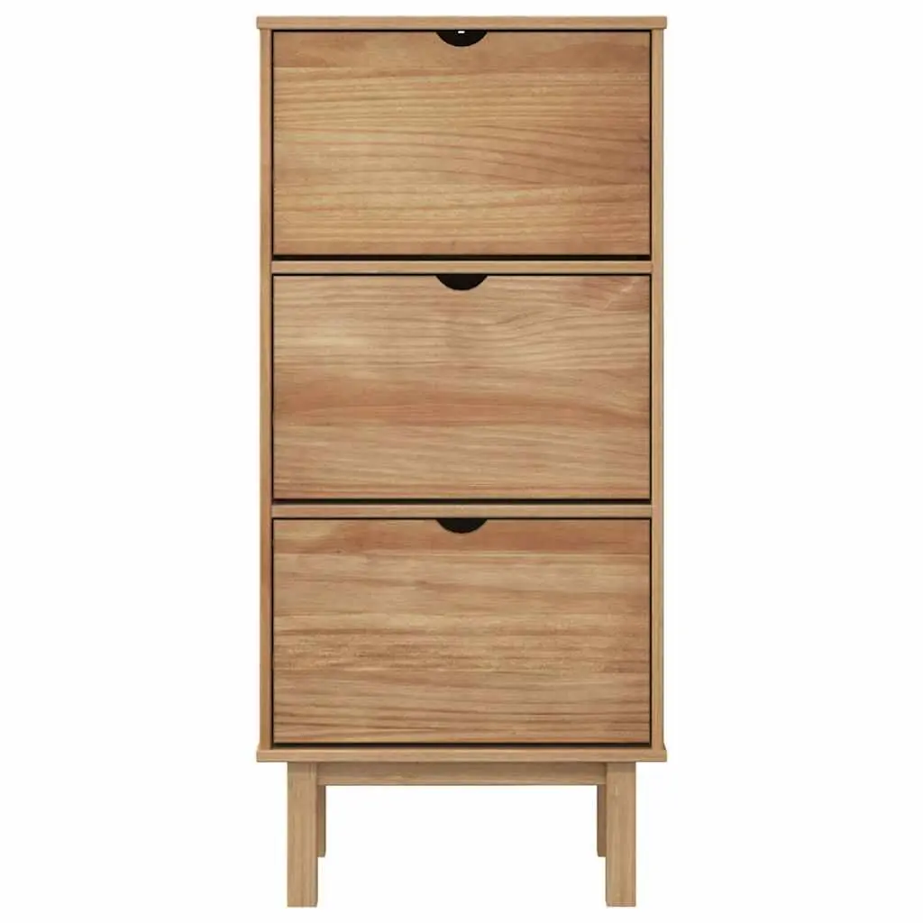 Shoe Cabinet Brown Solid Pine Wood 3 Drawers Sturdy Storage Organiser Furniture