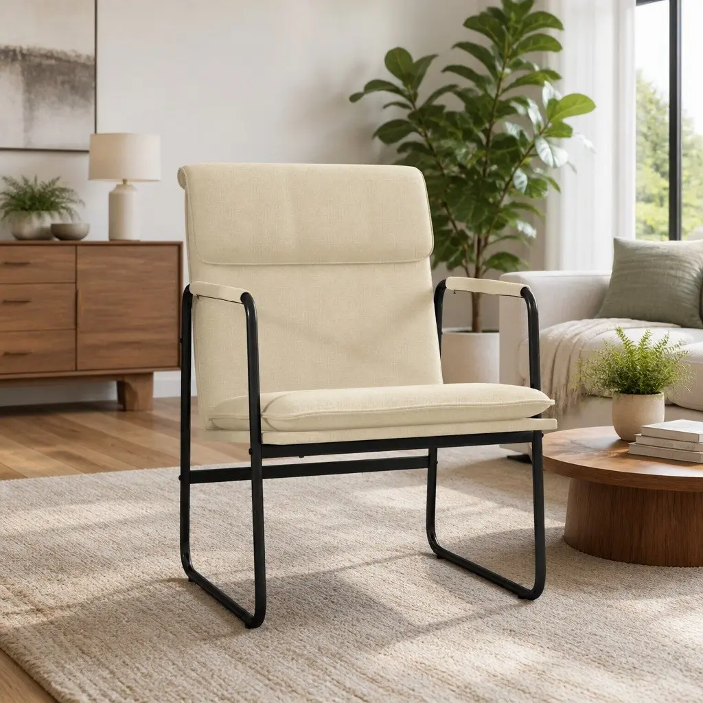 Lounge Chair Cream Fabric Upholstered Armchair Recliner Living Room Furniture