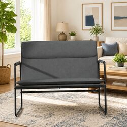 Bench Grey Fabric Upholstered Seating Furniture Living Room Relaxing Lounge