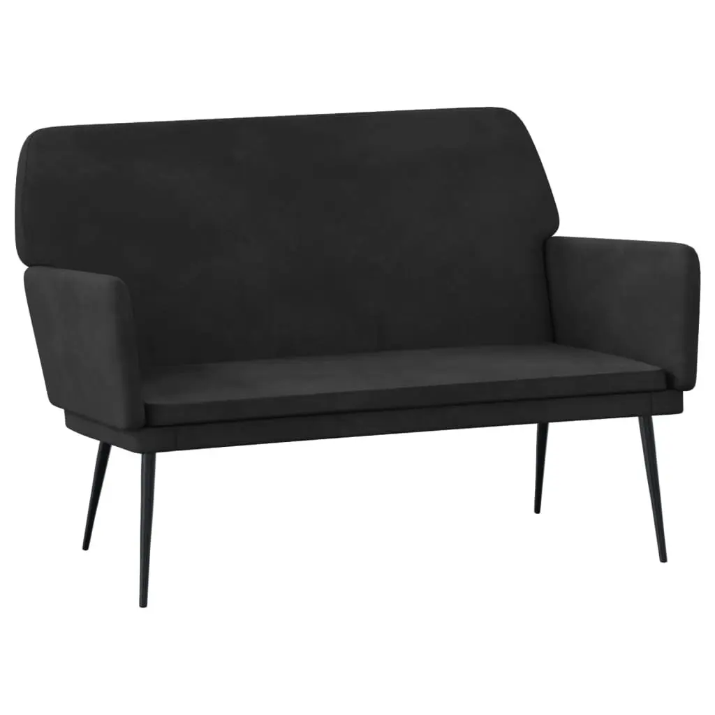 Bench Black Velvet Upholstered Seat Armrests Padded Back