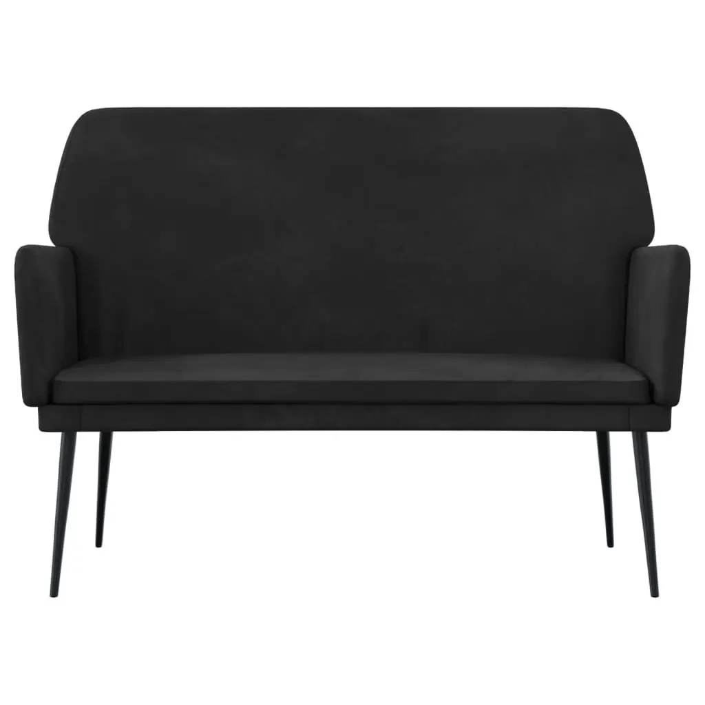 Bench Black Velvet Upholstered Seat Armrests Padded Back