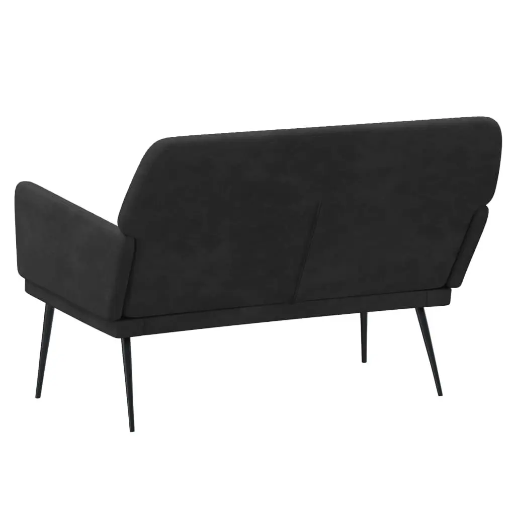 Bench Black Velvet Upholstered Seat Armrests Padded Back