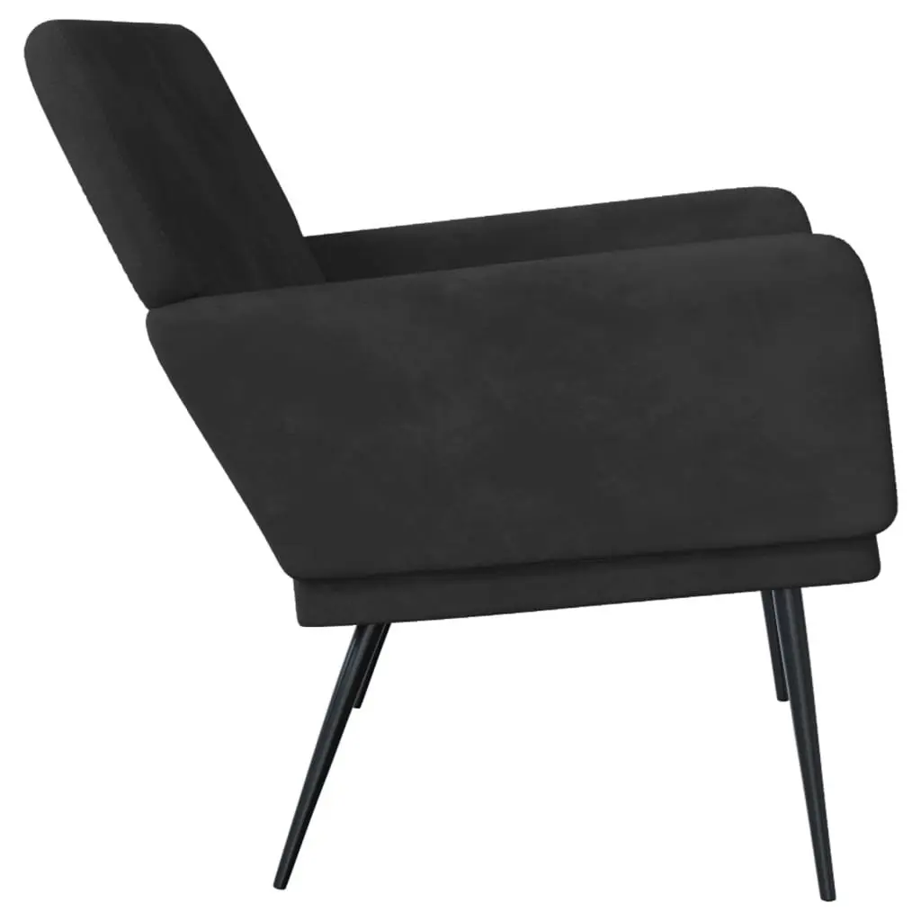 Bench Black Velvet Upholstered Seat Armrests Padded Back