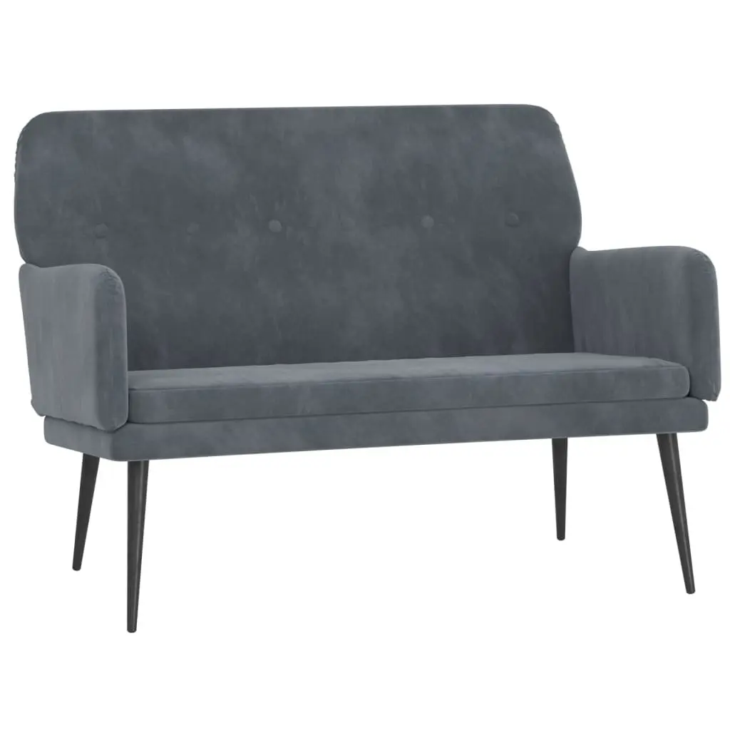 Bench Dark Grey Velvet Upholstered Seating Padded Seat Armrest Living Room Furniture