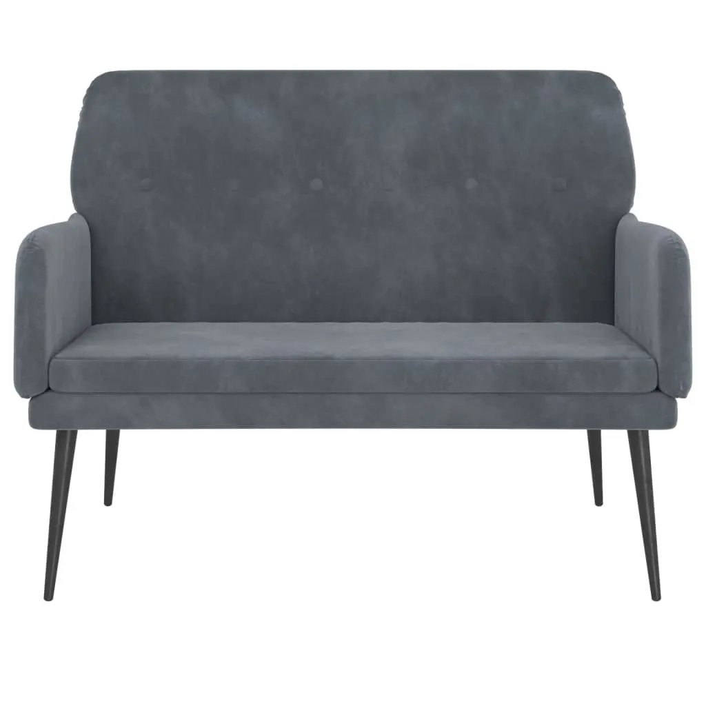 Bench Dark Grey Velvet Upholstered Seating Padded Seat Armrest Living Room Furniture