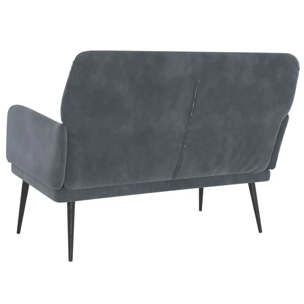 Bench Dark Grey Velvet Upholstered Seating Padded Seat Armrest Living Room Furniture
