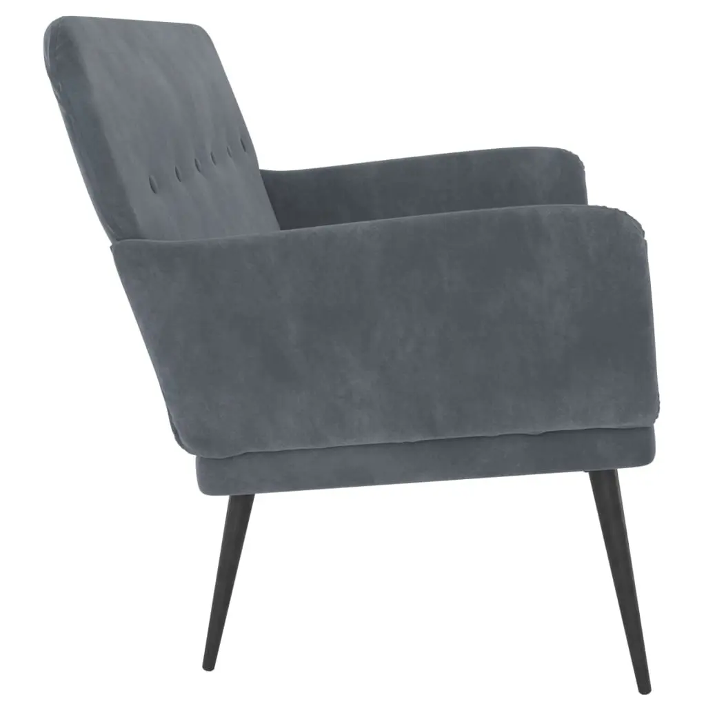 Bench Dark Grey Velvet Upholstered Seating Padded Seat Armrest Living Room Furniture