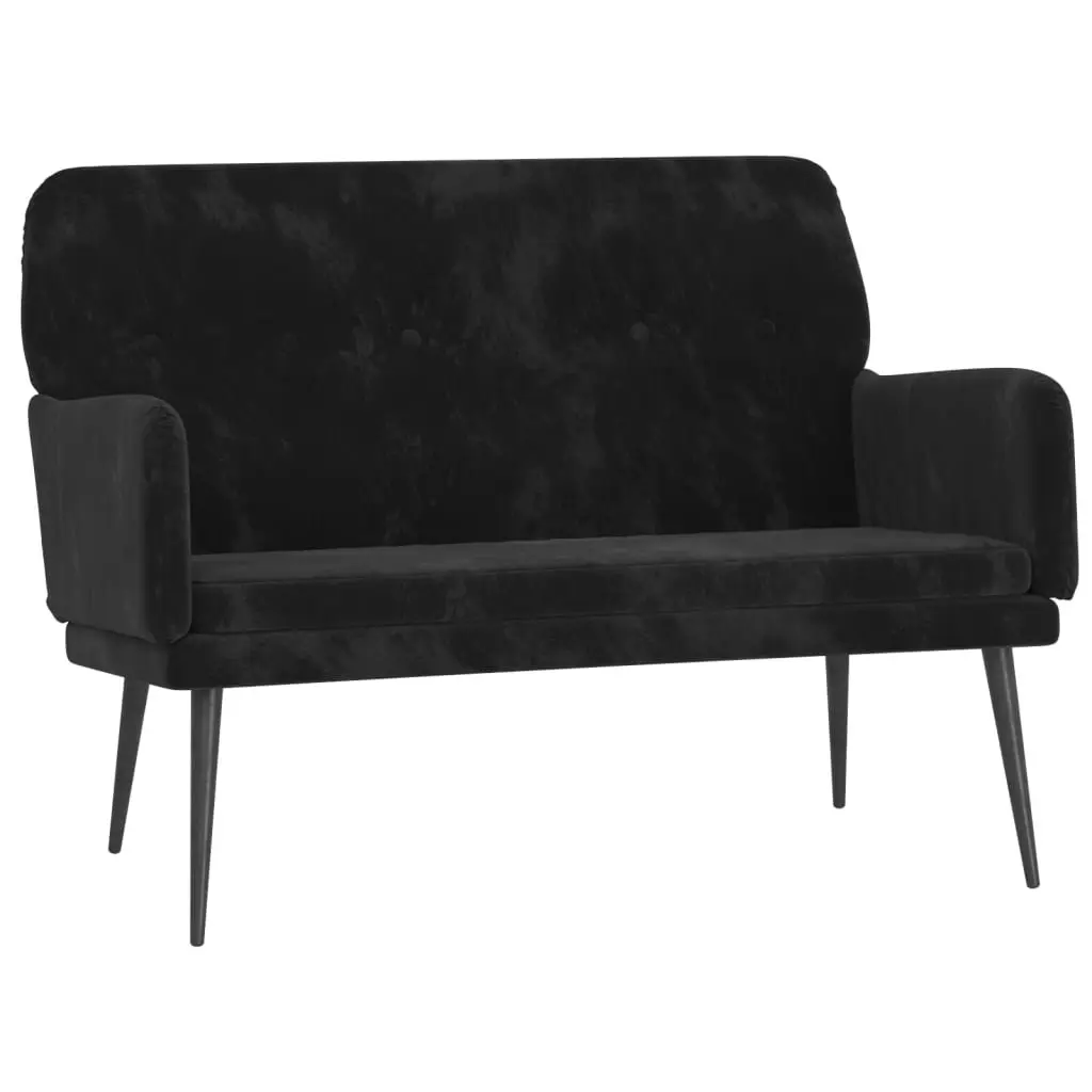 Bench Black Velvet Upholstered Armrest Padded Back Deep Seat Relaxing Furniture