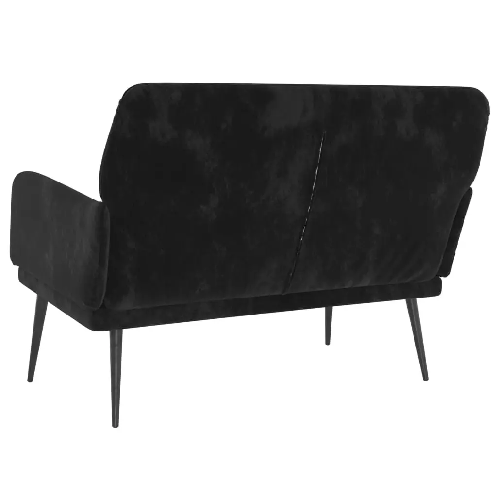 Bench Black Velvet Upholstered Armrest Padded Back Deep Seat Relaxing Furniture