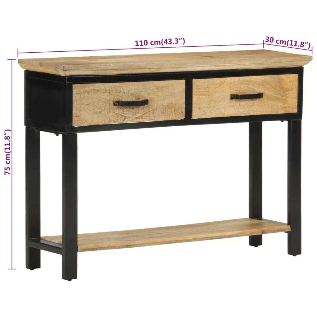 Console Table Brown 110x30x75cm Solid Mango Wood 2 Drawers Shelf Storage