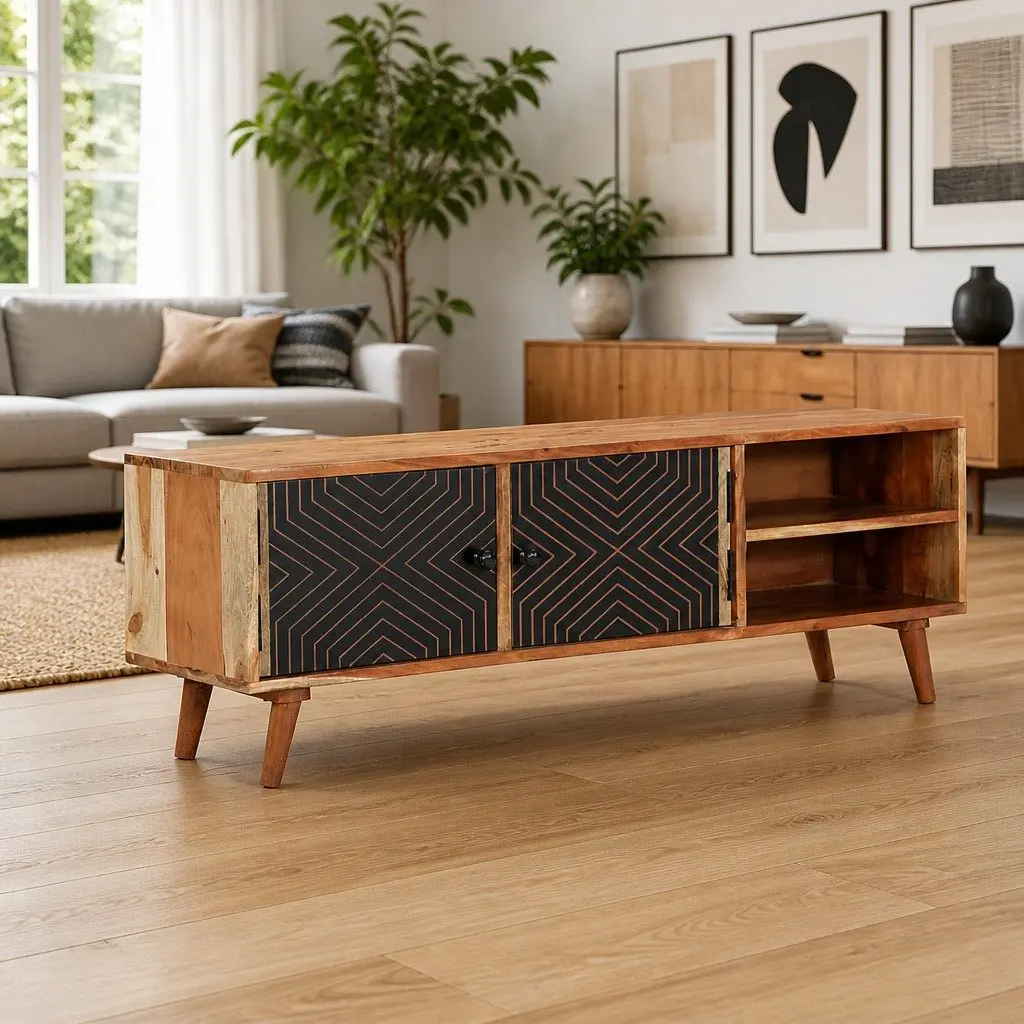 TV Cabinet Brown 112x30x40 cm Solid Wood Acacia Storage Unit Media Stand