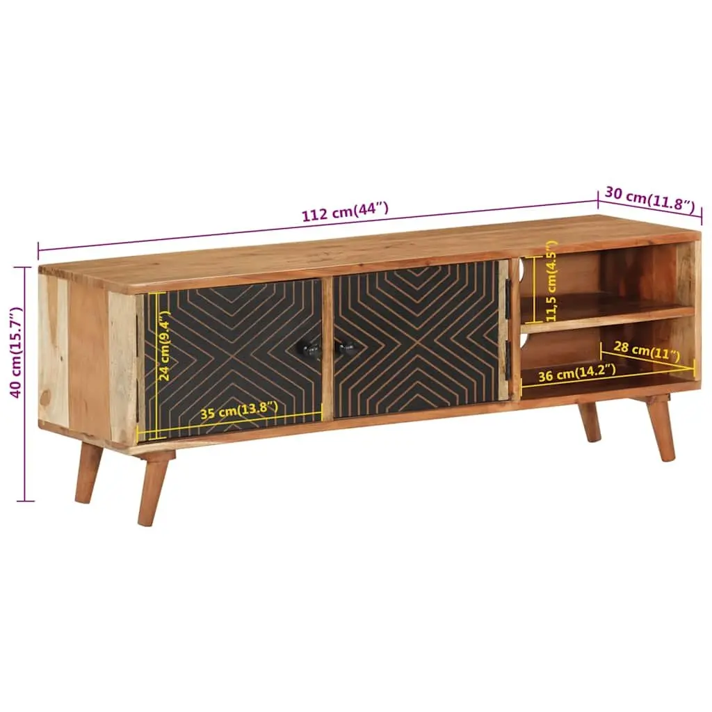 TV Cabinet Brown 112x30x40 cm Solid Wood Acacia Storage Unit Media Stand